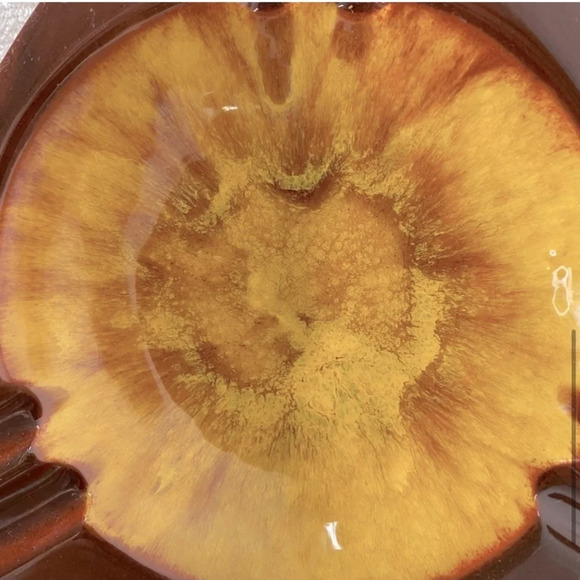 Vintage MCM Blue Mountain Pottery Canada Brown Yellow Ceramic Ashtray - Picture 6 of 14